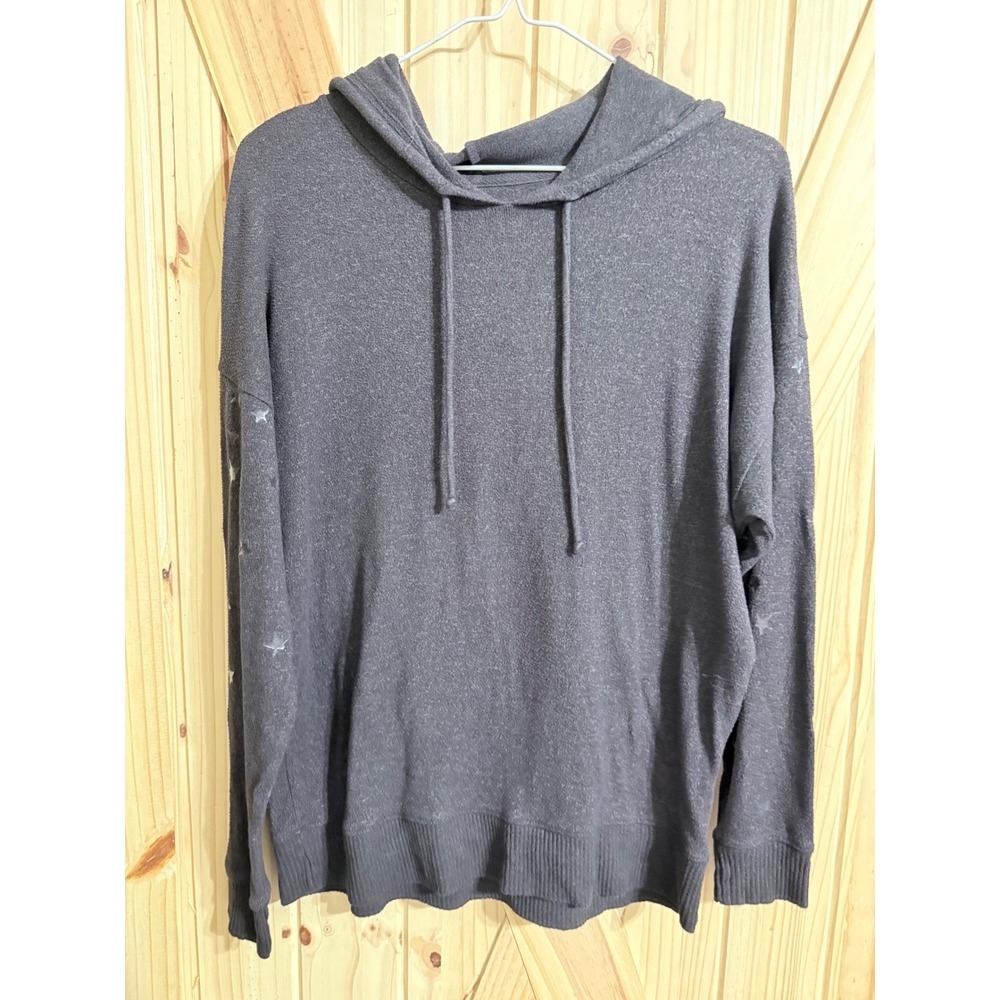 American Eagle Soft & Sexy Plush Star Print Hoodie Gray Small Oversized Pullover